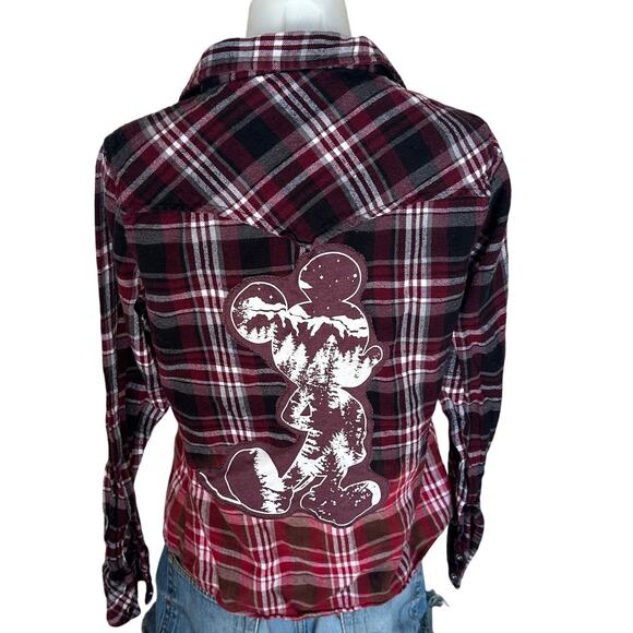 Mickey Mouse Flannel Plaid Shirt MEDIUM Camping Western Unique Upcycled Disney - Picture 1 of 6